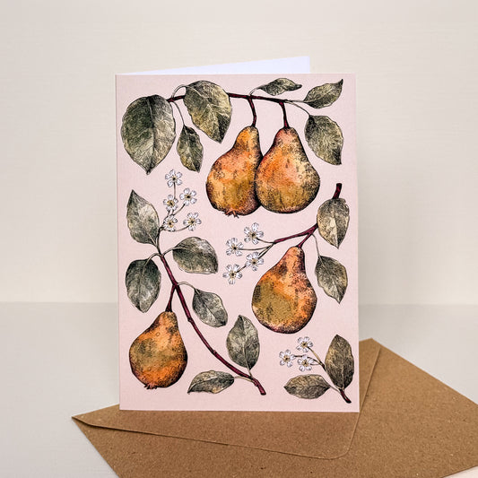 Beige Pears Illustrated Greetings Card
