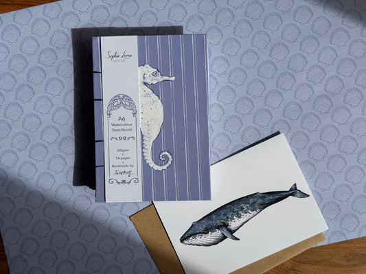 A6 Watercolour Sketchbook - Stripy Seahorse Design